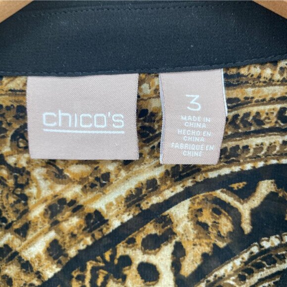 Chicos Top Womens 3 US Extra Large Brown Leopard Mix Button Collar Long Sleeve - Picture 5 of 10